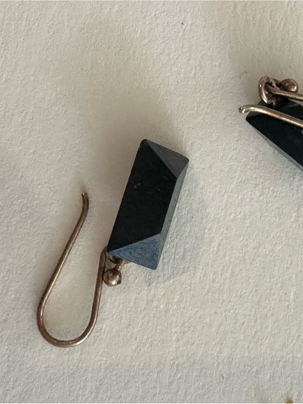 Black Faceted Stone Drop Earrings with gold wires - Picture 2 of 2